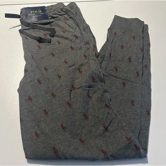 POLO RALPH LAUREN Pants Mens M-L Jogger Allover Pony Print Lounge Cotton Gray - Picture 1 of 5